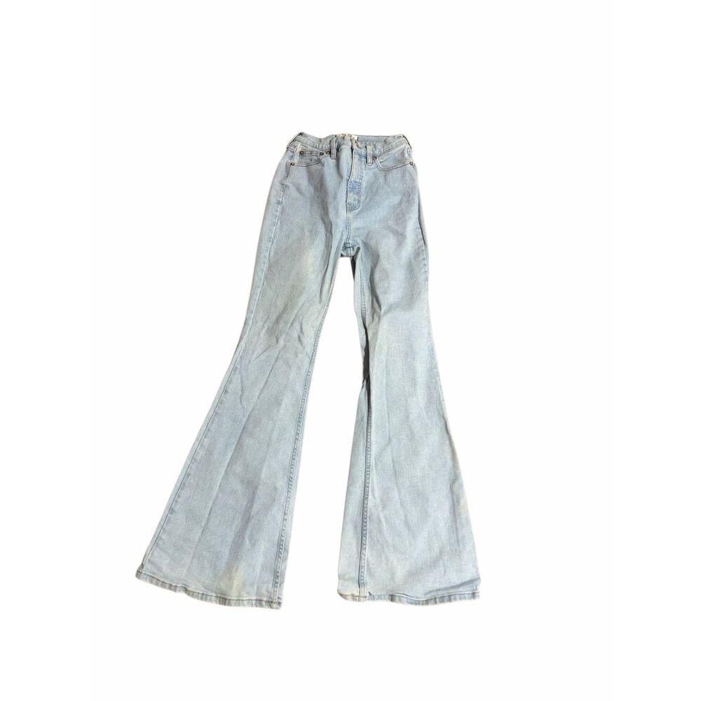 We The Free Jeans Womens 27 Flared Bell Cut Off Hem Light Wash Blue